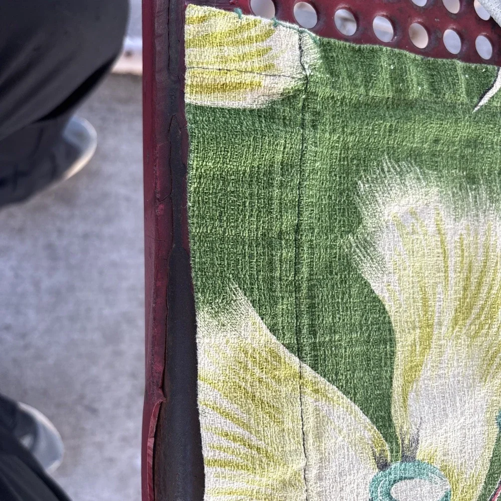 Art Deco 1930s-50s Green Floral Barkcloth Curtain Panel 6 Pieces
